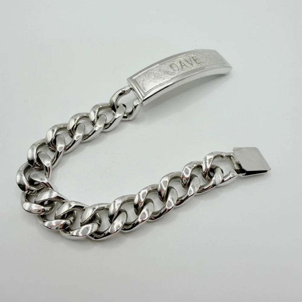 Speidel ID Bracelet Mens 8in Silver Tone Stainless Curb Link Vintage Dave Good